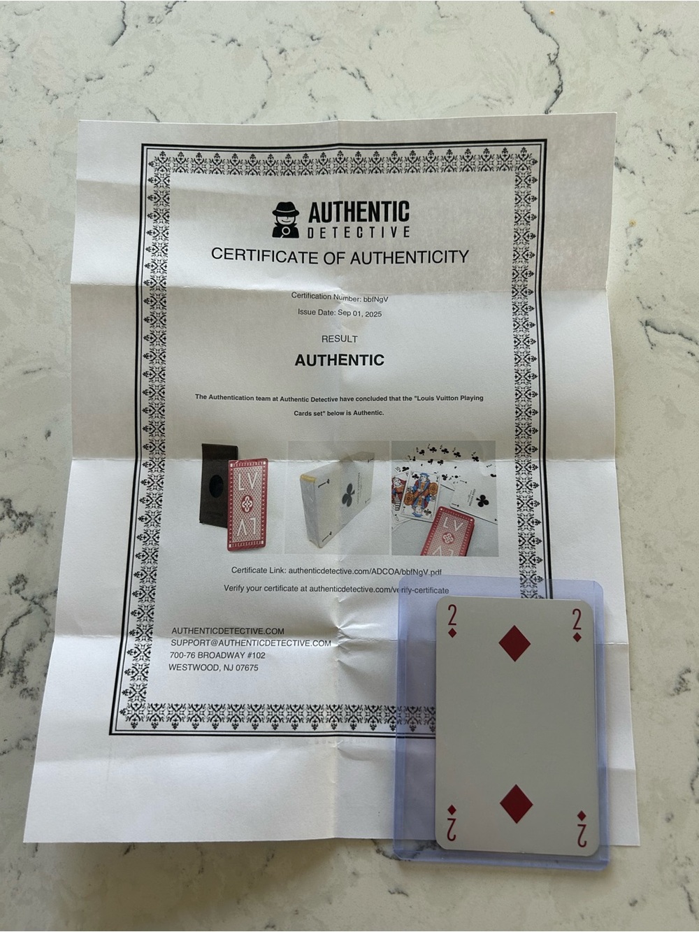 Louis Vuitton Playing Card & C.O.A. (2 of Diamonds)